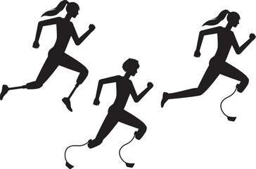Abstract silhouette of sports woman athlete with prosthetic leg. Paralympic athlete, professional runner.