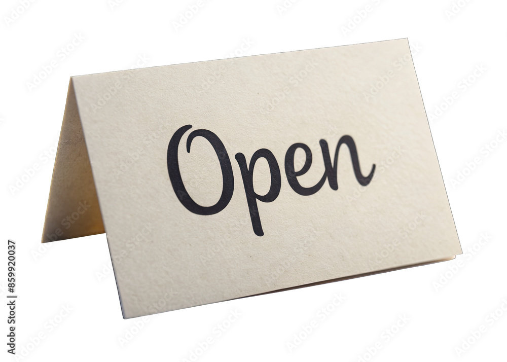 Canvas Prints a close-up shot of a simple white open sign card isolated on a white background. the card has a fold