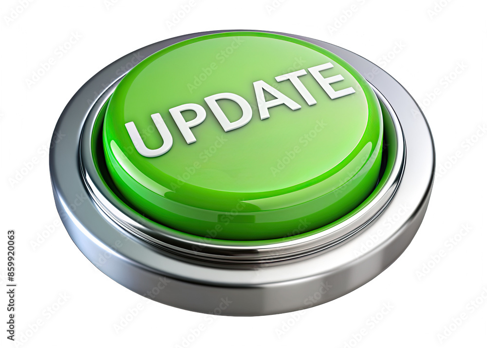 Wall mural a green button with the word update in white text, isolated on a white background. the button has a 