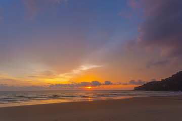 amazing sky at sunset..Scene of Colorful romantic sky sunset with cloud in sweet sky background..colorful clouds moving away rolling. .colorful clouds adorn the sky over the sea.