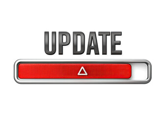 A digital progress bar displays the word UPDATE in black text above a red bar. The bar is partially filled with a red, textured pattern and a white triangle. The bar is framed by a thin silver border.