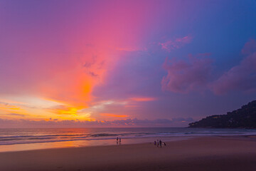 Scenery sweet sky cloud scape in colorful sunset..colorful light through to the cloud above the ocean..Scene of Colorful romantic sky sunset background..An ocean sunset with a sweet sky