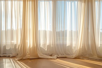 closed curtains on long window straight on