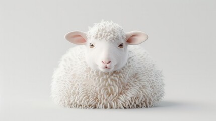 Obraz premium 3D rendering of a sit fluffy lamb, clean white background, cute and woolly