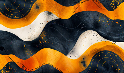 Obraz premium abstract colorful background with waves wallpaper illustration golden yellow and navy blue wavy watercolor pattern 