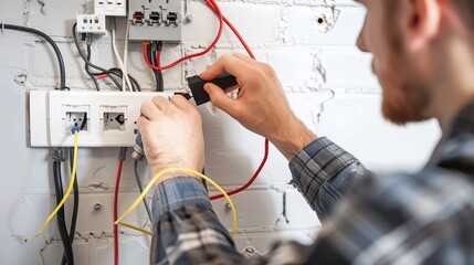 Electrician Working Safely on Residential Electrical System Switches and Sockets, Ensuring Proper Installation and Maintenance for Home Electrical Safety and Efficiency