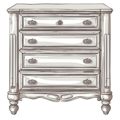 Modern Bedroom Dresser Furniture Element Detailed Illustration in White on White Background