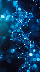 Obraz premium A blue image of a web of lines and dots. The image is abstract and has a futuristic feel to it