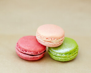 Dessert, macaroons and stack of French sweets with color, delicacy and treats on studio background. Baked candy, luxury and different flavors of confectionery for bakery, fine dining and sugar