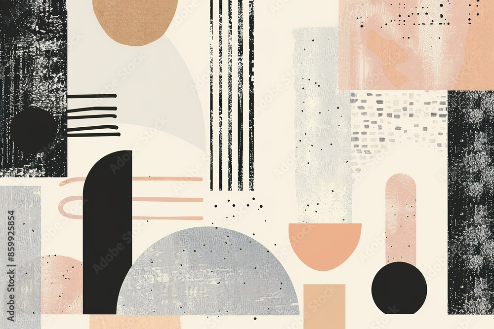 Poster abstract collage with geometric shapes and textured patterns