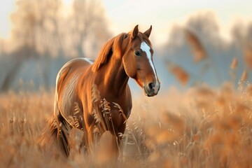 Brown horse in the field. Generative AI