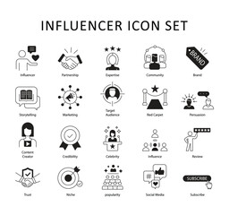 Essential Influencer Icons: Marketing, Persuasion, and Celebrity with editable stroke.