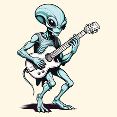 Whimsical Alien Guitarist Cartoon Illustration