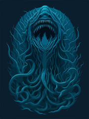 A menacing Leviathan logo, depicting a cosmic horror sea serpent emerging from dark waters, exudes an aura of otherworldly terror, perfect for an SPC emblem.