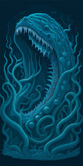 A menacing Leviathan logo, depicting a cosmic horror sea serpent emerging from dark waters, exudes an aura of otherworldly terror, perfect for an SPC emblem.