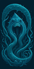 A menacing Leviathan logo, depicting a cosmic horror sea serpent emerging from dark waters, exudes an aura of otherworldly terror, perfect for an SPC emblem.