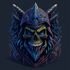 An immortal demon warlord, cloaked in dark armor, wields a fiery blade, commanding an army of fierce warriors with an aura of relentless power and evil.
