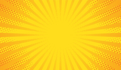 orange and yellow radiation comic background. sunshine advertising banner. pop art texture. color halftone backdrop copy space. vector illustration flat design.