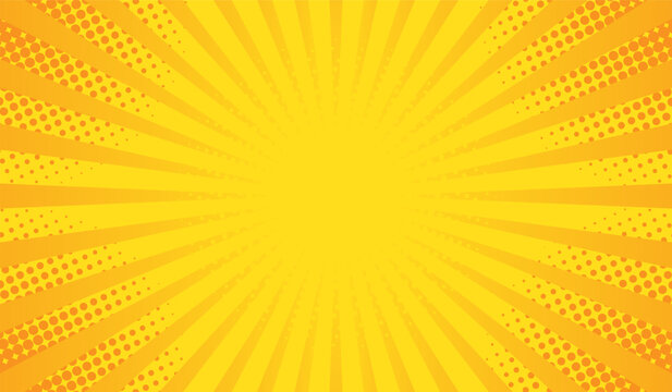 orange and yellow radiation comic background. sunshine advertising banner. pop art texture. color halftone backdrop copy space. vector illustration flat design.