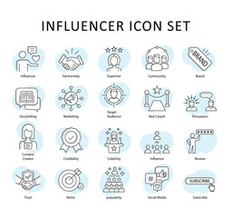 Influencer Icon Collection: Target Audience, Content Creation, and Trust with editable stroke.