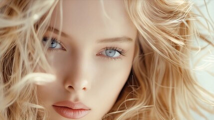 Naklejka premium A beautiful blonde woman with blue eyes.