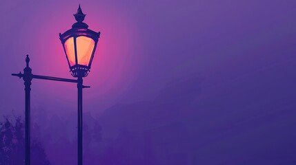 Obraz premium A gas flame street lamp at a public park on purple background