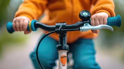 Little hands gripping the handlebars of a balance bike