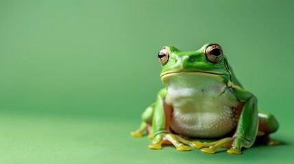 Obraz premium Amazon tree frog isolated on green background