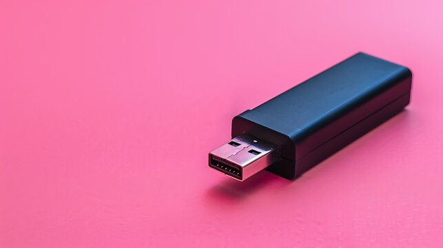 Black usb stick wireless stick bluetooth stick in pink background