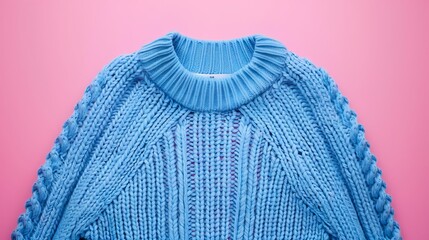 Blue sweater isolated on pink casual vintage knitted sweater wool