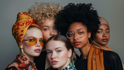 Fototapeta premium Diverse group of women with unique hairstyles and accessories