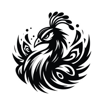 recommend clip art: peacock mascot logo in black and white silhouette