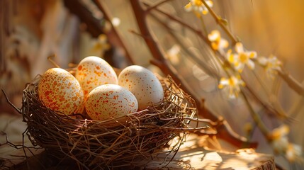 Obraz premium chicken eggs for easter holiday coloring in an orange textured soft box on a wooden table