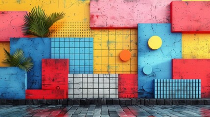 retro aesthetic with vibrant colors, geometric shapes, minimalist, copy space, vector illustration style