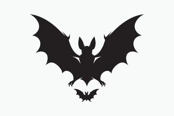 A vector silhouette of a bat with a white background 