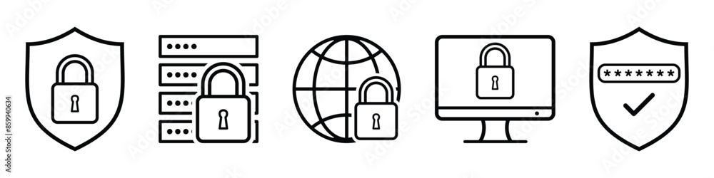 Fototapete cyber security icon set. data and network protection symbol for app, ui, website. computer and techn