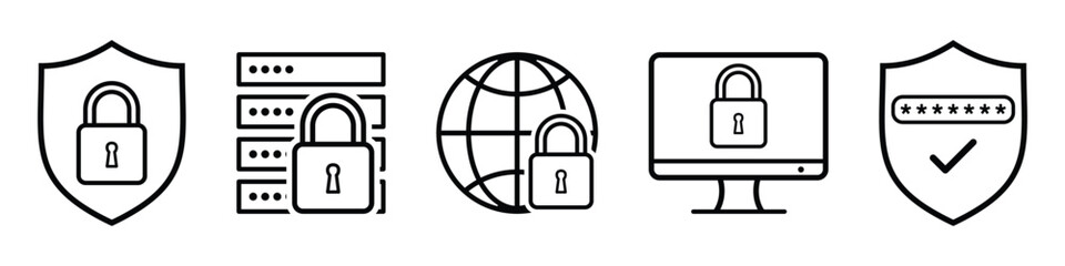 cyber security icon set. data and network protection symbol for app, ui, website. computer and technology protection vector icons on transparent background.