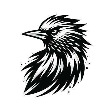 recommend clip art: starling mascot logo in black and white silhouette