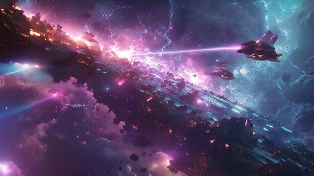 Intense space battle with vibrant ships and lasers