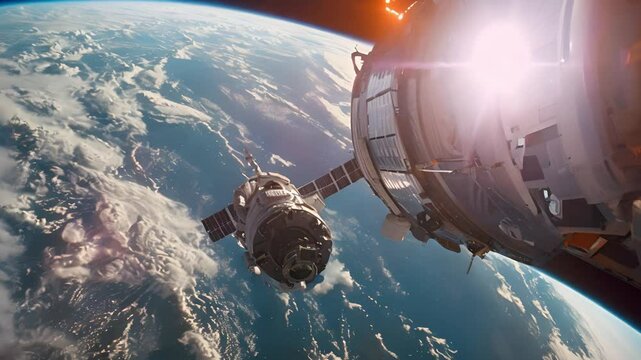 Captivating view of a spacecraft orbiting Earth