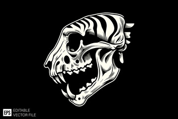 Skeleton tiger head black and white vector design