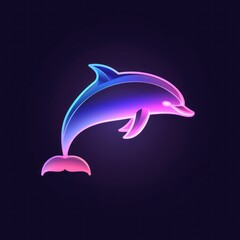 Obraz premium Vibrant Neon Dolphin Logo on a Dark Background Illustrating Digital Artistry