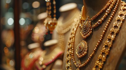 gold jewellery displayed in a shop for sale in pune designer jewelry