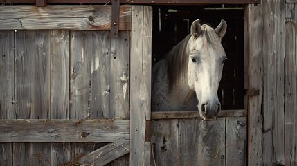 Horse looking out a barn door
