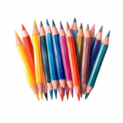 Fototapeta premium Collection of colored pencils on white on transparent background. Watercolor illustrations Back to School. Writing accessories for posters, posters, cards, holiday decor