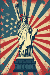 Naklejka premium Vector illustration poster of the statue of liberty in New York. A symbol of America