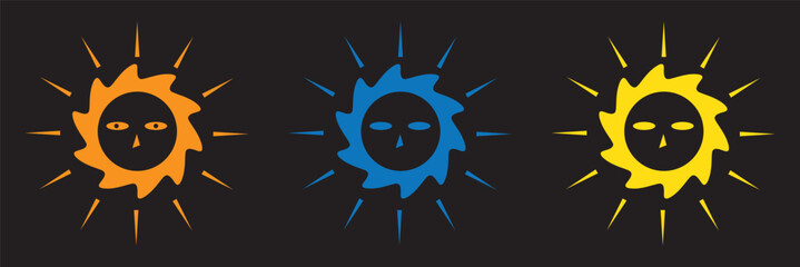Sun icons, vector, silhouette isolated on white background. Sun silhouette, icon with stroke line. Sun logo design for app, website. Sunset, Sunrise icon collection. Vector illustrationrint