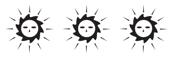 Sun icon set. Cute smiling sun icon. sun star icons collection. Summer, sunlight, nature, sky. Vector illustration isolated on white background.