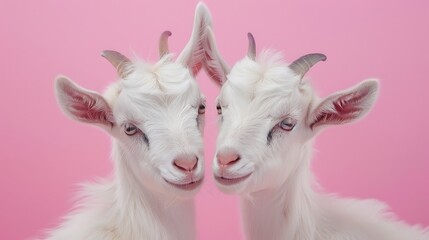 Obraz premium Love goats with each others on pink background