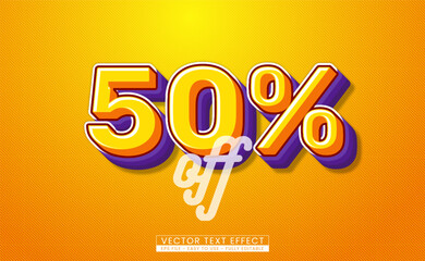 Editable 3d vector text effect 50 percent off isolated